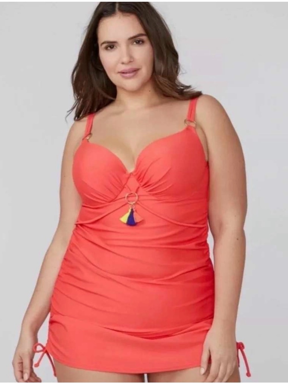 Lane Bryant Cacique 44D Plus Size Swim Tankini Top Built-In Balconette Bra Coral